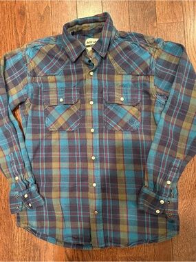 Ariat Teal and Burgundy Plaid Button-Down Shirt